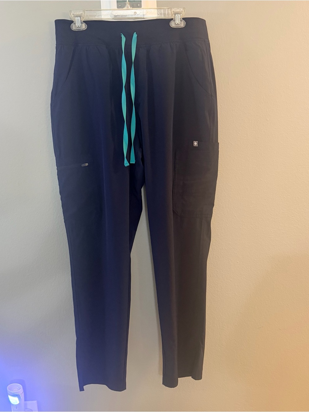 Figs Navy Yola Pants with Teal Drawstring